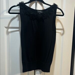 Chic Black Sleeveless Top with Floral Trim